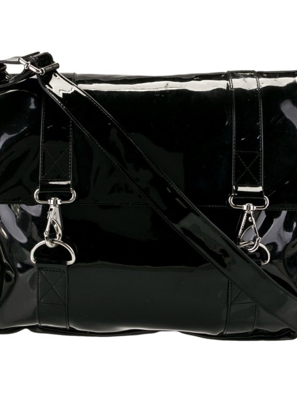 Marc Jacobs Black Patent Messenger Bag with Silver Hardware